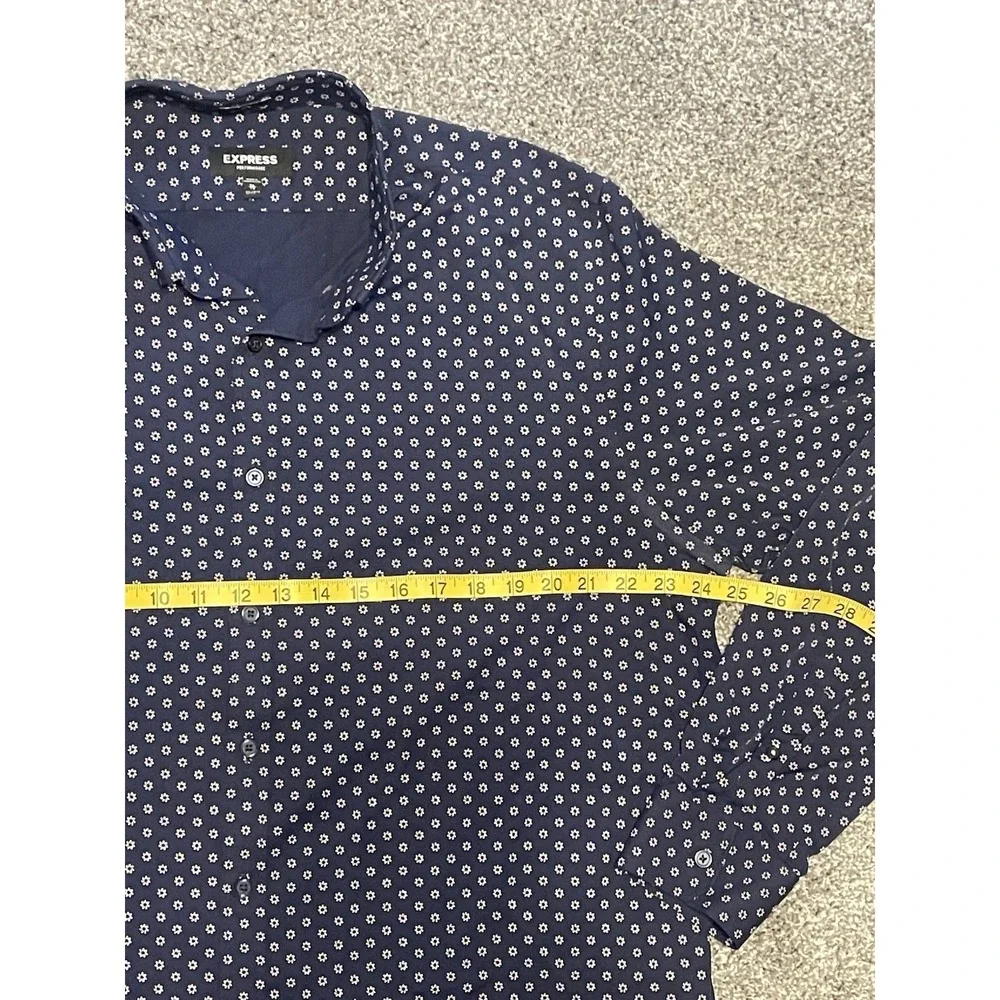Express Performance Mens XL Button Up Long Sleeve Shirt Navy Floral Printed - Picture 5 of 6